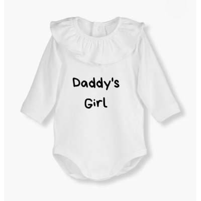 Body branco de bebé com manga comprida e texto Daddys Girl