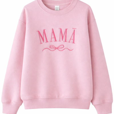 Sudadera rosa com bordado MAMA e laço