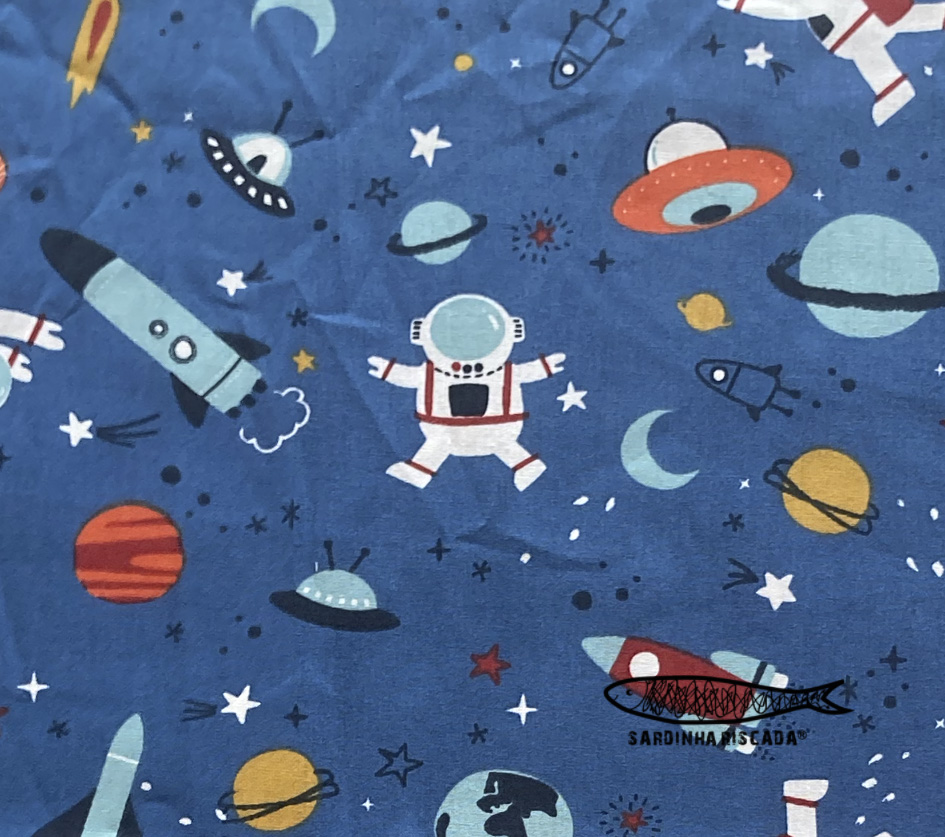 Espaço - Fundo Azul - Algodão Orgânico Espaço - Fundo Azul - Algodão Orgânico