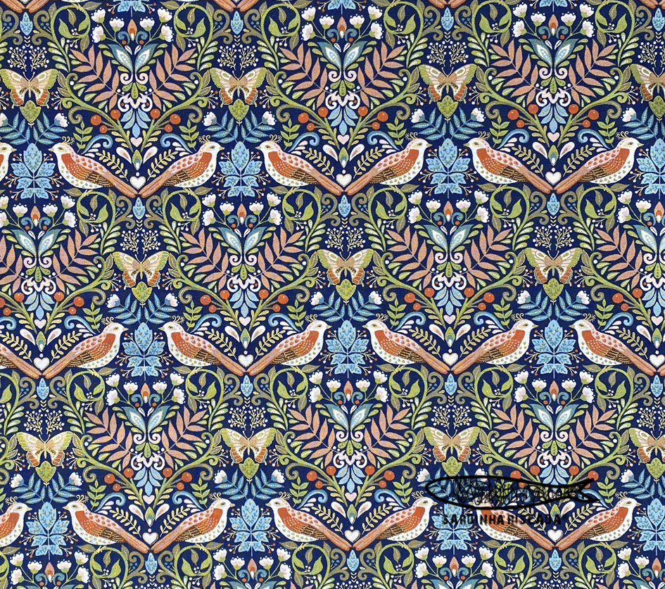 Luxe - Damask birds navy Luxe - Damask birds navy