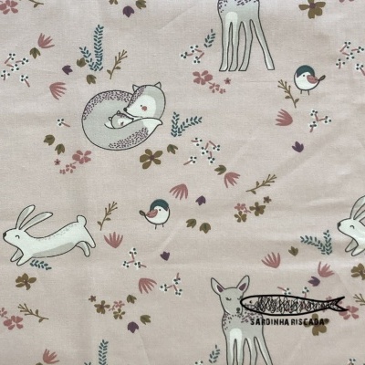 Floresta Encantada - Fundo Rosa - Algodão Orgânico