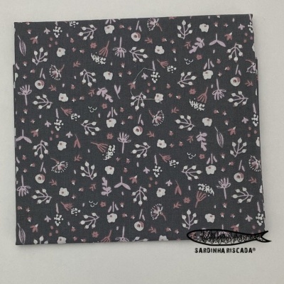 Retalho Flores cinza  50x150cm