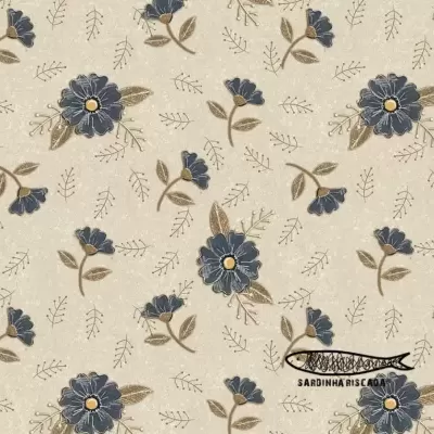 Flores Azuis fundo creme