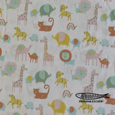 Algodão orgânico - Safari Friends - White