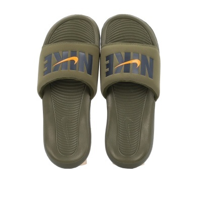 Chinelos Nike verde-oliva com logo laranja