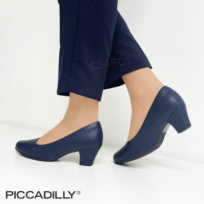 Sapatos de salto médio azul-escuro em couro sintético