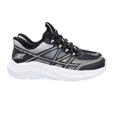 Sapatilhas desportivas Skechers Slip-Ins pretas e brancas com sola branca e malha