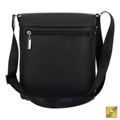 Mala a tiracolo em couro preto com fecho de correr e alça preta ajustável