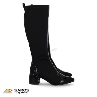 Botas altas pretas masculinas com biqueira e salto brilhante SAROS
