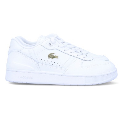 Ténis brancos Lacoste em pele com logo do crocodilo dourado