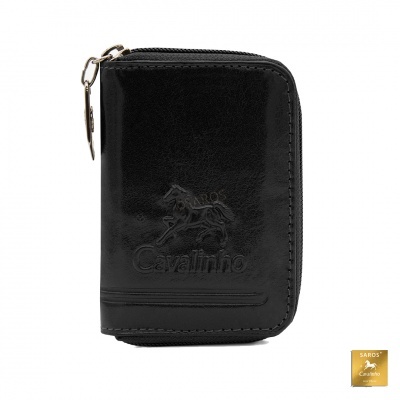 Carteira preta de pele Cavalinho com fecho de correr