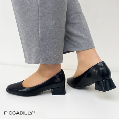 Sapatos de senhora pretos em verniz com salto médio