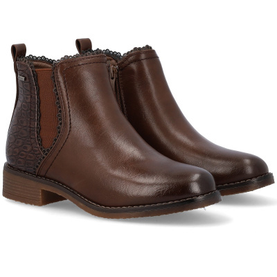 Botas de couro castanho com detalhe de pele de crocodilo e sola castanha.