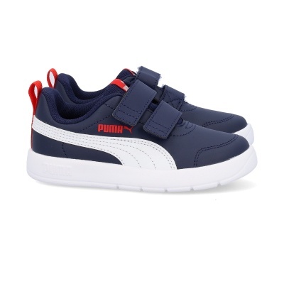 Ténis PUMA azul escuro com risca branca e fecho de velcro