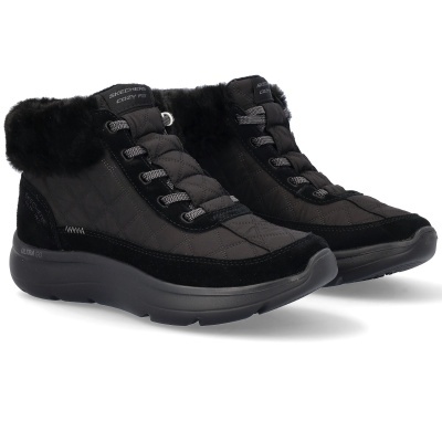Sapatilhas pretas Skechers Cozy Fit com forro de pelo preto e sola ULTRA GO
