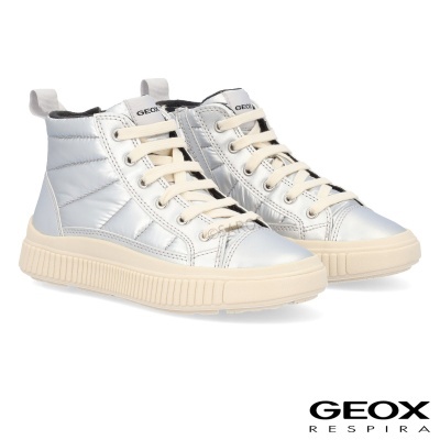 Sapatilhas altas prateadas Geox com sola e atacadores bege e fecho de correr lateral