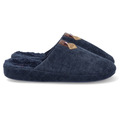 Chinelos de quarto masculinos azuis escuros com interior peludo