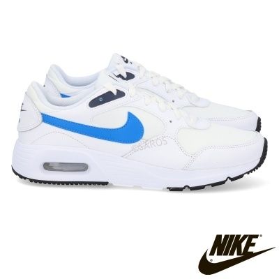 Sapatilhas Nike Air Max brancas com detalhe azul e sola preta