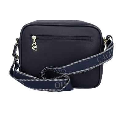 Bolsa tiracolo azul escuro com fecho dourado e alça bordada azul