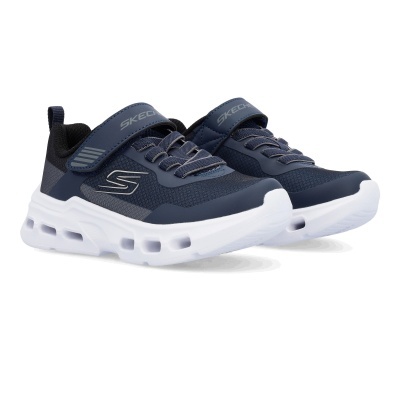 Sapatos desportivos Skechers azuis escuros e brancos com fecho em velcro e atacadores