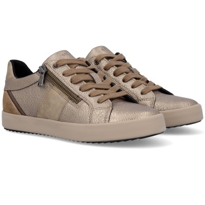 Sapatilhas de pele metalizada bronze com atacadores castanhos e fecho lateral
