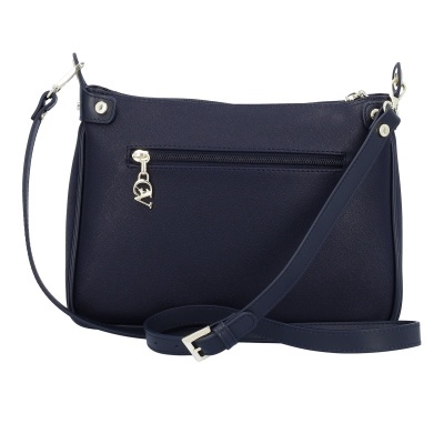 Mala tiracolo azul escuro com pendente CV e alça ajustável