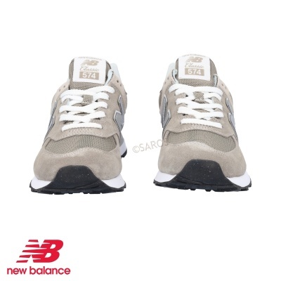 Sapatilhas New Balance Classic 574 bege e cinza vista frontal