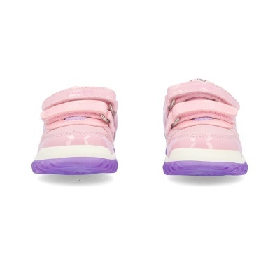 Sapatilhas infantis cor-de-rosa com sola roxa e fecho velcro duplo