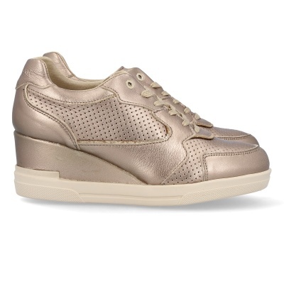 Sapatilhas femininas douradas em pele com sola branca