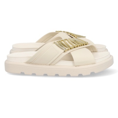 Sandálias tipo chinelo bege com detalhes dourados