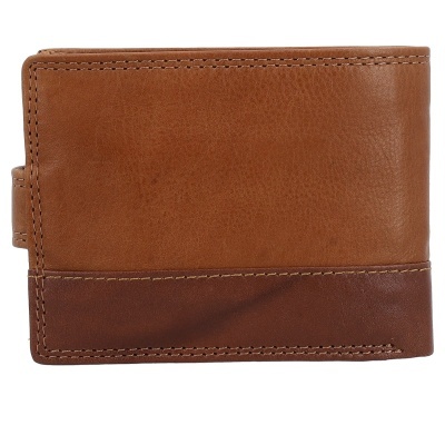 Carteira masculina de couro castanho em dois tons com costura visível