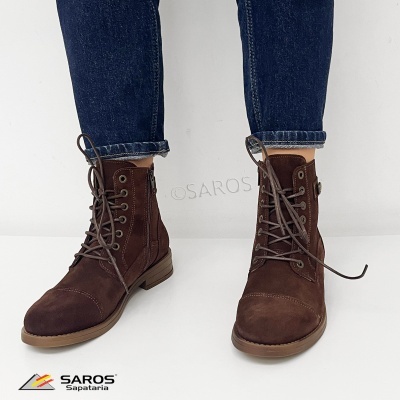 Botas masculinas castanhas de camurça com atacadores e fecho lateral