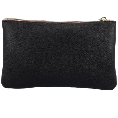 Carteira preta retangular com fecho cor de rosa claro