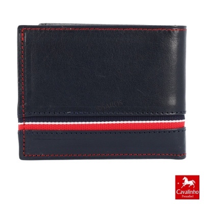 Carteira preta em couro com faixas tricolores e logo Cavalinho Pesada