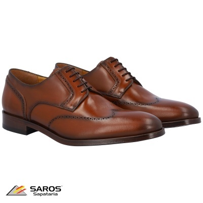 Sapatos masculinos de couro castanho com atacadores e padrão perfurado