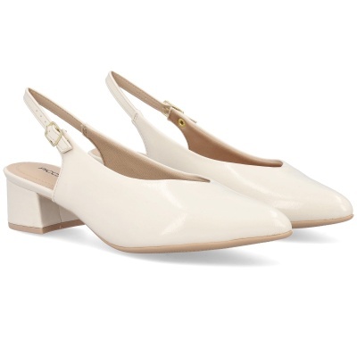 Sapatos de salto bloque branco com tira traseira ajustável