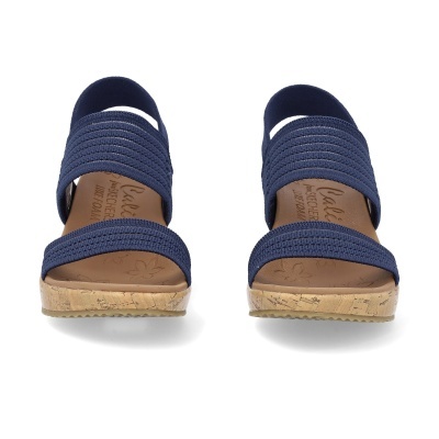 Sandálias femininas azuis com tiras elásticas e sola de cortiça