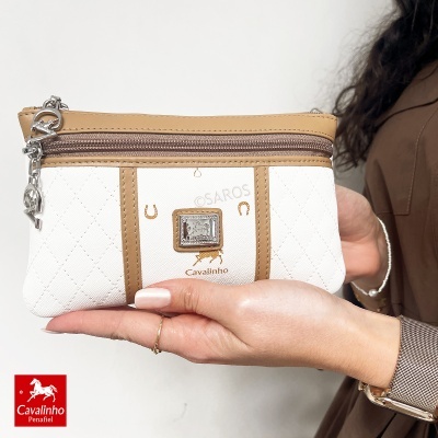 Carteira branca e castanha Cavalinho com fecho de correr