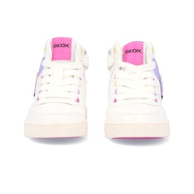 Sapatilhas infantis Geox brancas com detalhes rosa e lilás