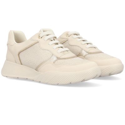 Sapatilhas desportivas creme em tecido e couro sintético com sola branca