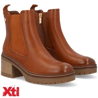 Botas Chelsea castanhas em pele com salto grosso