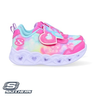 Ténis infantil colorido Skechers com velcro e corações