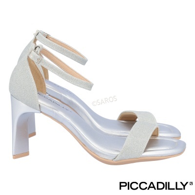 Sandálias prateadas PICCADILLY com salto médio e tira no tornozelo