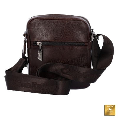 Mala pequena tiracolo pele castanha com fecho e alça larga