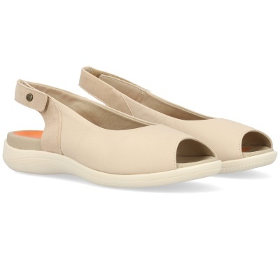 Sandálias bege claro com abertura frontal e tira traseira