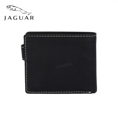 Carteira preta em pele com costuras brancas e logotipo JAGUAR