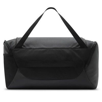 Mala desportiva preta com bolso lateral em rede e pega superior