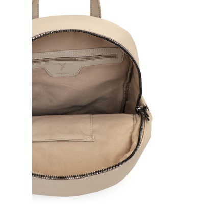 Bolsa bege clara com interior de tecido bege e fechos de correr