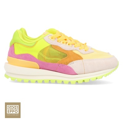 Tênis desportivo multicolorido GIOS EPPO com sola branca e detalhes verdes neon