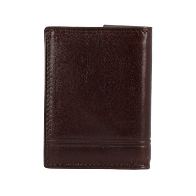 Carteira masculina em pele castanha escura com costura decorativa